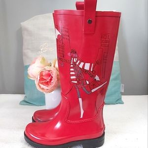 DKNY red rubber rain boots girl fun print